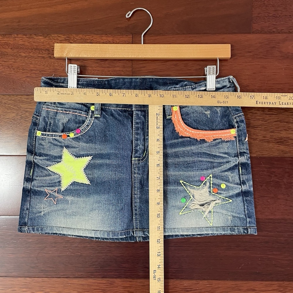 Vtg Y2K Lolita Concert Club Denim Skirt Stars Kawaii Japanese Denim L READ B22 - Picture 7 of 10
